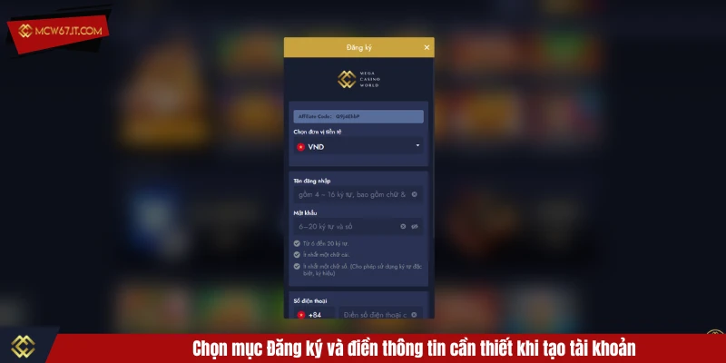 Chọn mục Đăng ký và điền thông tin cần thiết khi tạo tài khoản