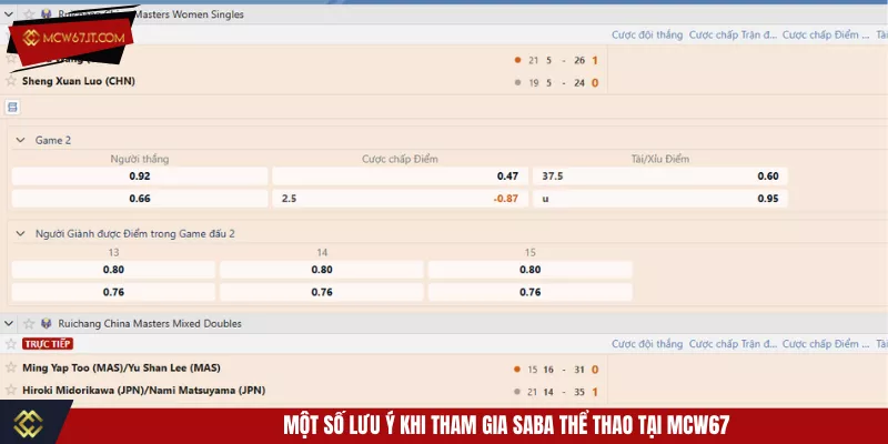 Một số lưu ý khi tham gia Saba thể thao tại MCW67
