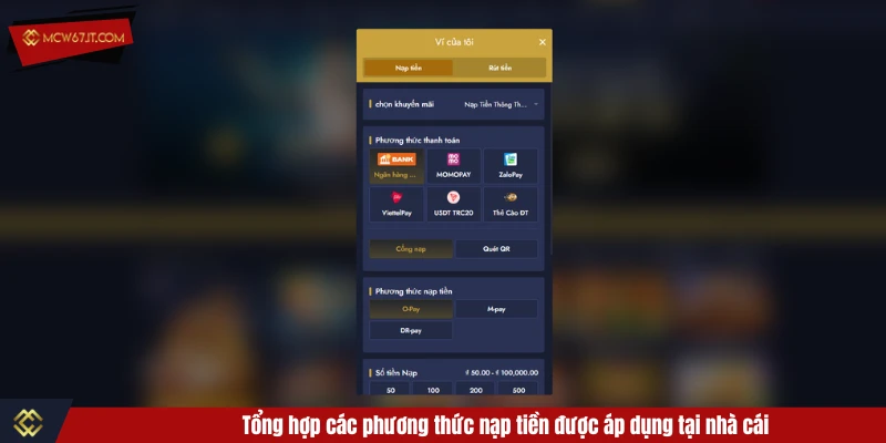 Tổng hợp các phương thức nạp tiền được áp dụng tại nhà cái