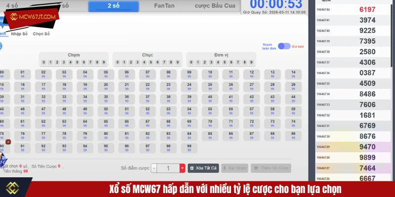Xổ số MCW67 hấp dẫn với nhiều tỷ lệ cược cho bạn lựa chọn